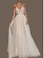 cheap Wedding Dresses-Beach Open Back Wedding Dresses A-Line V Neck Sleeveless Floor Length Lace Bridal Gowns With Embroidery 2023