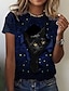 levne Dámská trička-Dámské Tričko Černá Bílá Světle šedá Grafika Kočka Tisk Krátký rukáv Ležérní Denní Roztomilý Vinobraní Kulatý Standardní 3D kočka S