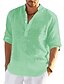 cheap Cotton Linen Shirt-Men&#039;s Linen Shirt Shirt Summer Shirt Beach Shirt Black White Yellow Long Sleeve Solid Color Henley Summer Spring Hawaiian Holiday Clothing Apparel Button-Down