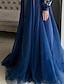 Χαμηλού Κόστους Βραδινά Φορέματα-Γραμμή Α Βραδινά φορέματα Λουλουδάτο Φόρεμα Επισκέπτης γάμου Γενέθλια Ουρά Μακρυμάνικο Με Κόσμημα Τούλι με Κέντημα 2024