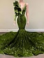 cheap Evening Dresses-Mermaid Party Dress Evening Gown Sparkle &amp; Shine Dress Engagement Formal Evening Court Train Long Sleeve One Shoulder Sequined with Sequin 2024