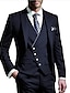 זול חליפות-לבן כחול כהה חליפות מסיבת חתונה לגברים 3 חלקים בצבע אחיד בהתאמה סטנדרטית עם כפתור אחד עם חזה אחד 2024