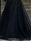 preiswerte Abendkleider-A-Linien-Abendkleid, schwarzes Vintage-Kleid für formelle Hochzeitsgäste, bodenlang, langärmelig, V-Ausschnitt, Spitze mit Applikationen, 2024