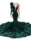 Недорогие Вечерние платья-вечернее платье русалки с блестками&amp;amp; блестящее платье для помолвки, торжественное вечернее платье со шлейфом, с длинным рукавом, на одно плечо, расшитое пайетками, 2024