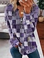 cheap Women&#039;s Hoodies &amp; Sweatshirts-Women&#039;s Sweatshirt Pullover Denim Printe Active Streetwear Zipper Pink Blue Purple Geometric Street V Neck Long Sleeve