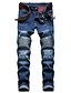 cheap Cargo Pants-men&#039;s retro distressed zipper pleated wear-resistant jeans trousers straight pants slim fit retro style biker jeans pants