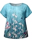 cheap Women&#039;s Blouses &amp; Shirts-Women&#039;s Shirt Blouse Chiffon Floral Leaf Animal Daily Going out Beach Print Dolman Sleeve Red Short Sleeve Basic Casual Crew Neck Summer Spring