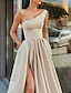 cheap Prom Dresses-A-Line Prom Dresses Sexy Dress Formal Wedding Guest Floor Length Sleeveless One Shoulder Satin with Pleats Slit 2024