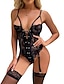 cheap Sexy Lingerie-Ladies Sexy Lace Perspective Hollow Lacing Cross Strap Vest Onesie
