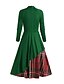 cheap Vintage Dresses-Women&#039;s Christmas Swing Dress Plaid Dress Vintage Dress Midi Dress Green Black Wine Long Sleeve Plaid Bow Winter Fall Autumn Stand Collar Fashion Daily Date 2022 S M L XL XXL 3XL