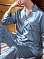 abordables Pyjamas-Vêtements de nuit Pyjama en soie Intérieur du quotidien Homme Fausse Soie Respirable Pantalon 2 Pièces simple Confort Revers manche longue Poche Automne Printemps Eté Couleur monochrome