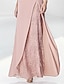 Χαμηλού Κόστους Βραδινά Φορέματα-Επίσημο φόρεμα για καλεσμένους γάμου σε γραμμή μήκους δαπέδου 3/4 μανίκι v λαιμό φθινόπωρο μαύρη γραβάτα σιφόν με κέντημα 2024