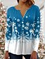 cheap Blouses-Women&#039;s Blouse Shirt Green Black Blue Snowflake Button Print Long Sleeve Christmas Streetwear Casual Round Neck Regular S