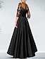 cheap Cocktail Dresses-Sheath / Column Cocktail Black Dress Luxurious Dress Formal Wedding Guest Asymmetrical 3/4 Length Sleeve Off Shoulder Pocket Satin with Beading Appliques 2024