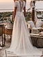cheap Wedding Dresses-Beach Boho Wedding Dresses A-Line Illusion Neck Short Sleeve Court Train Lace Bridal Gowns With Appliques 2024