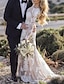 رخيصةأون فساتين زفاف-الشاطئ / الوجهة Wedding Dresses in Color بوهو فساتين زفاف حورية البحر رقبة سكوب كم طويل ذيل محكمة دانتيل فساتين الزفاف مع زينة 2024