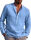 cheap Cotton Linen Shirt-Men&#039;s Shirt Linen Shirt Solid Color Pocket Collar V Neck Light Blue Wine Red khaki Dark Blue Gray Street Sports Long Sleeve Clothing Apparel Fashion Simple Sportswear Lightweight / Spring / Summer