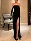 cheap Evening Dresses-Sheath Black Dress Evening Gown Black Dress Vintage Engagement Prom Floor Length Sleeveless Strapless Fall Wedding Guest Stretch Fabric with Slit 2024