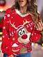 cheap Sweatshirts-Women&#039;s Sweatshirt Pullover Streetwear Red Reindeer Christmas V Neck Long Sleeve S M L XL 2XL
