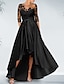 Χαμηλού Κόστους Κοκτέιλ Φορέματα-θήκη/κολώνα κοκτέιλ μαύρο φόρεμα πολυτελές φόρεμα επίσημο καλεσμένο γάμου ασύμμετρο μανίκι 3/4 μακριά από τσέπη ώμου σατέν με απλικέ με χάντρες 2024