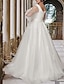 cheap Wedding Dresses-Hall Wedding Dresses Sweep / Brush Train A-Line Long Sleeve V Neck Lace With Lace Ruffles 2023 Bridal Gowns