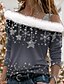 cheap Blouses-Women&#039;s Blouse Shirt Green Brown Gray Star Snowflake Off Shoulder Print Long Sleeve Christmas Streetwear Casual Off Shoulder Regular S