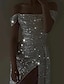 זול שמלות ערב-שמלות ערב בתולת ים נוצצות שמלת כלה לקבלת פנים שמלת נשף טאטא / רכבת מברשת שרוולים קצרים פאייטים עם שסע 2024