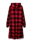 cheap Women&#039;s Robes-Women&#039;s Pink Wearable Blanket Hoodie Blanket Pajama Loungewear Grid / Plaid Pure Color Warm Plush Comfort Home Christmas Fleece Gift Hoodie Long Sleeve Pocket Fall Winter Lake blue Black