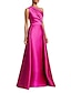 billige Aftenkjoler-slire rød grønn kjole aftenkjole varm rosa kjole bryllup gjest gulv lengde ermeløs én skulder sateng med overskjørt ren farge 2024