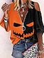 billige Bluser og skjorter til kvinner-Dame Skjorte Bluse Oransje Gresskar Spøkelse Utskjæring Quarter Zip 3/4 ermer Halloween Helg Gatemote Fritid V-hals Normal S