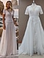 cheap Wedding Dresses-Beach Boho Wedding Dresses A-Line Illusion Neck Short Sleeve Court Train Lace Bridal Gowns With Appliques 2024