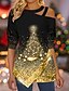 cheap Blouses-Women&#039;s Blouse Shirt Black Christmas Tree Cut Out Asymmetric Long Sleeve Christmas Weekend Streetwear Casual Round Neck Regular S