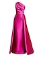 cheap Evening Dresses-Sheath Red Green Dress Evening Gown Hot Pink Dress Wedding Guest Floor Length Sleeveless One Shoulder Satin with Overskirt Pure Color 2024