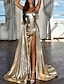 Χαμηλού Κόστους Βραδινά Φορέματα-Τρομπέτα / Γοργόνα Βραδινά φορέματα Σέξι Φόρεμα Απόκριες Επίσημο Ουρά μέτριου μήκους Αμάνικο Στράπλες Polyester με Πιασίματα Φόρεμα 2024