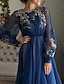 cheap Evening Dresses-A-Line Evening Gown Floral Dress Wedding Guest Birthday Sweep / Brush Train Long Sleeve Jewel Neck Tulle with Embroidery 2024