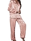 cheap Women&#039;s Sleepwear-Women&#039;s Pajamas Nighty Sets Stripe Simple Comfort Soft Carnival Christmas New Year Satin Gift Lapel Long Sleeve Shirt Pant Button Pocket Spring Fall Champagne Pink