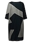 baratos camisola de impressão e vestidos com capuz-camiseta feminina vestido minivestido preto meia manga color block estampa patchwork verão primavera decote v férias casual 2023 s m l xl xxl 3xl