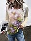 cheap T-shirts &amp; Blouses-Women&#039;s T shirt Tee Green Floral Print Long Sleeve Holiday Weekend Basic Round Neck Regular Floral Painting S