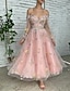cheap Prom Dresses-A-Line Prom Dresses Floral Dress Birthday Garden Party Ankle Length Long Sleeve Off Shoulder Fall Wedding Guest Lace with Embroidery Appliques 2024