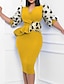 cheap Print Work Dresses-Women&#039;s Work Dress Sheath Dress Midi Dress Black Yellow Blue 3/4 Length Sleeve Polka Dot Ruffle Summer Spring V Neck Fashion Office S M L XL 2XL 3XL