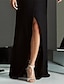 זול שמלות לאם הכלה-בתולת ים \ חצוצרה שמלה לאם הכלה  אורחת חתונה אלגנטית פיצול גבוה צווארון V עד הריצפה תחרה בד מתיחה שרוול ארוך עם אפליקציות שסע קדמי 2024