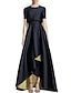 cheap Mother of Bride Dresses with Jacket-Two Piece Sheath / Column Mother of the Bride Dress Wedding Guest Church Elegant Simple High Low Jewel Neck Asymmetrical Taffeta Short Sleeve with Pleats Solid Color 2024