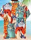 abordables Camisas hawaianas-Hombre Camisa camisa hawaiana Animal Gato Estampados Cuello Vuelto Arco Iris Impresión 3D Calle Casual Mangas cortas Abotonar Estampado Ropa Tropical Moda Hawaiano Design