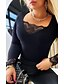cheap Blouses &amp; Shirts-Women&#039;s Shirt Blouse Black Lace Plain Casual Long Sleeve V Neck Basic Regular S