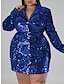 Χαμηλού Κόστους plus size φορέματα για πάρτι-γυναικείο plus size πασχαλινό φόρεμα παγιέτες blazer φόρεμα για πάρτι μονόχρωμο πουκάμισο γιακάς μακρυμάνικο φθινοπωρινό μόδα καυτό επίσημο μίνι φόρεμα μπλε κόκκινο φόρεμα