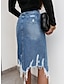 cheap Midi Skirts-Women&#039;s Denim Midi Skirt Straight Midi Denim Denim Blue Skirts Ripped Asymmetric Hem Casual Casual Daily S M L