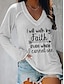 cheap Women&#039;s T-shirts-Women&#039;s T shirt Tee Text Print Valentine&#039;s Day Daily Weekend Basic Long Sleeve V Neck White Fall &amp; Winter