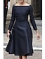 זול שמלות לאם הכלה-גזרת A שמלה לאם הכלה  אלגנטית פשוט עם תכשיטים באורך הקרסול באורך  הברך טפטה שרוול ארוך עם סרט צבע אחיד 2024
