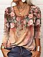 cheap Tees &amp; T Shirts-Women&#039;s T shirt Tee Pink Navy Blue Blue Button Print Floral Holiday Weekend Long Sleeve Round Neck Basic Regular Floral Painting S