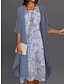 ieftine Seturi de rochii de imprimare-Pentru femei Rochie casual Set de rochii Rochie din Două Piese Rochii Midi Roz Îmbujorat Albastru piscină Mov Manșon Jumate Floare Imprimeu Vară Primăvară Stil Nautic Modă Vacanță Potrivire Largă 2023